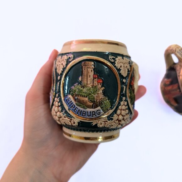 Vintage German Stein Mugs Set of 2 Castles in Germany Beer Wine Glasses - Picture 4 of 15